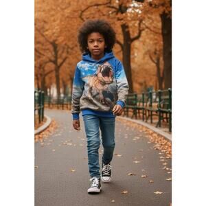 Boy's T REX Dinosaur Hoodie With Pockets Sweatshirt Back Front Print Size 14
